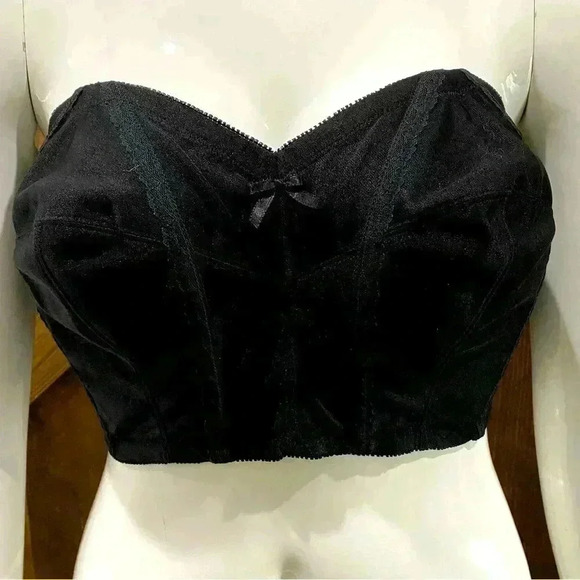 Vintage 60s Wynette by Valmont Strapless Black Bustier Bra Size 44 DD - Picture 1 of 9